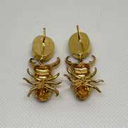 Golden Beetle & Natural Stone Earrings