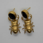 Golden Beetle & Natural Stone Earrings