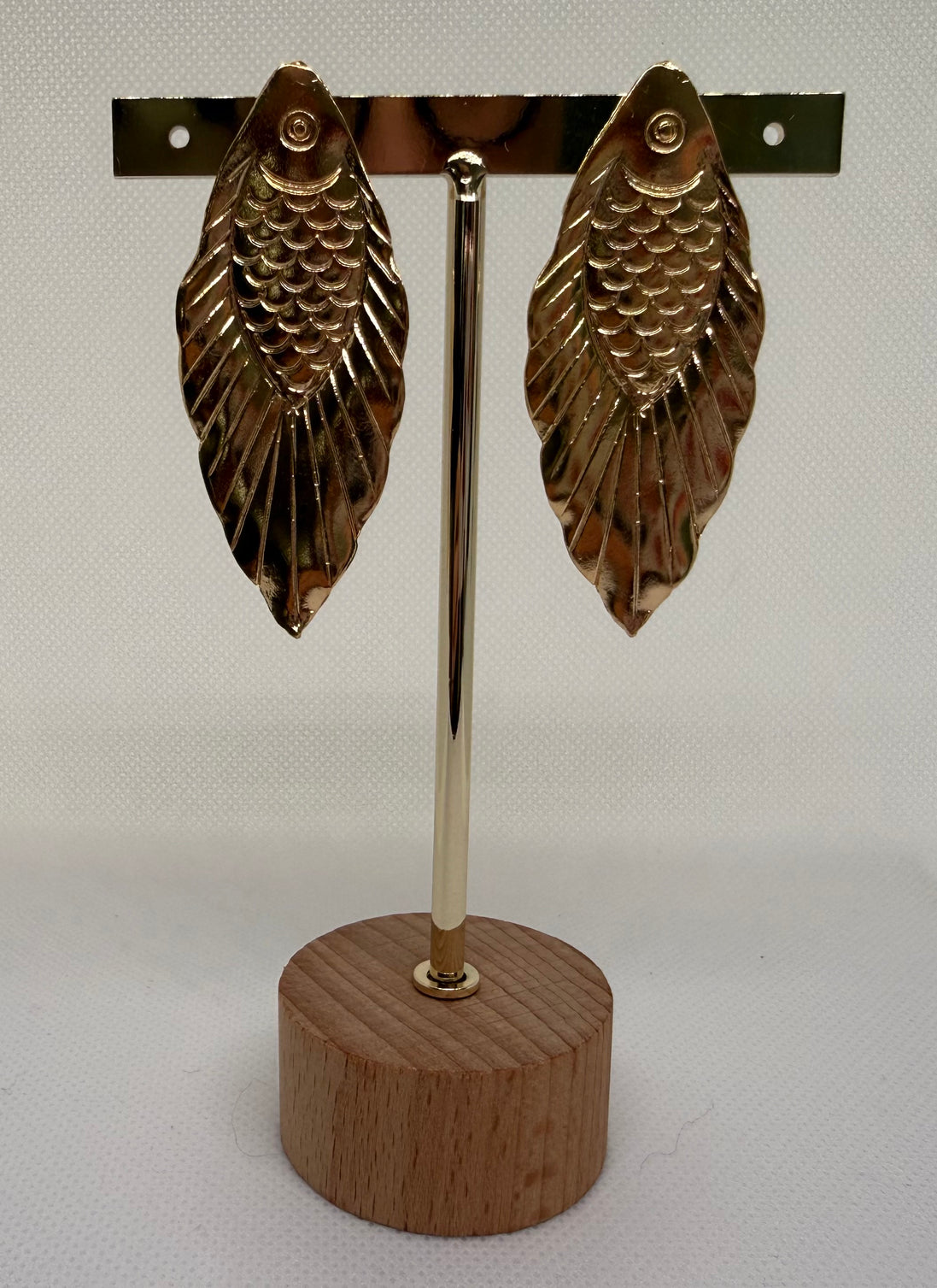 Golden Fish Chizeled Earrings