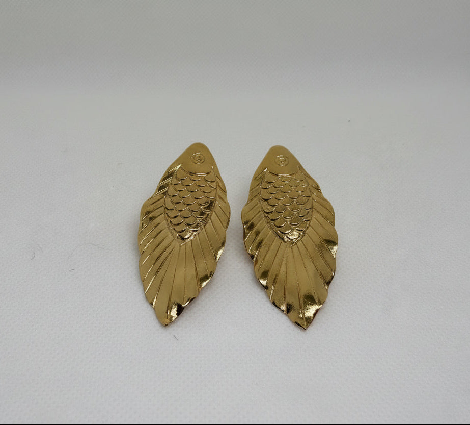Golden Fish Chizeled Earrings