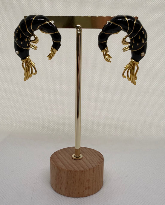 Black Enamel Shrimp Earrings