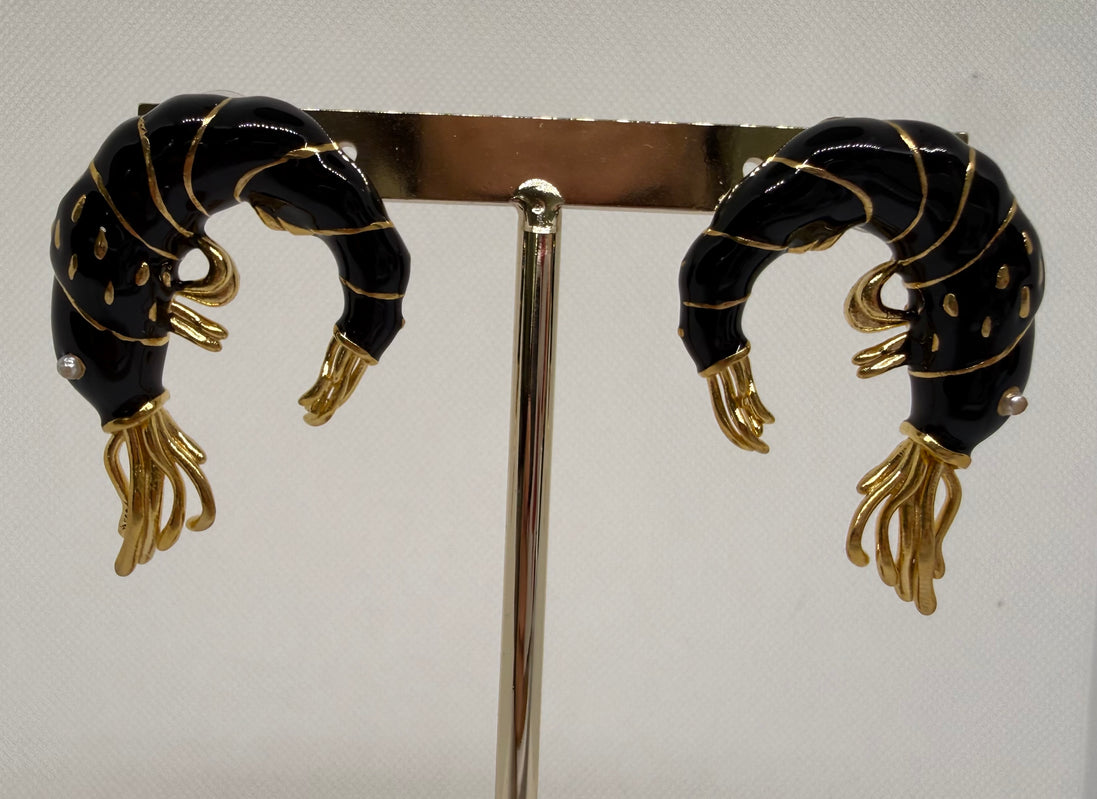 Black Enamel Shrimp Earrings