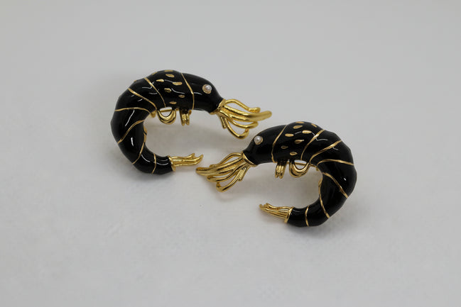 Black Enamel Shrimp Earrings