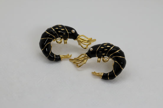 Black Enamel Shrimp Earrings