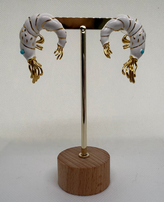 White Enamel Shrimp Earrings