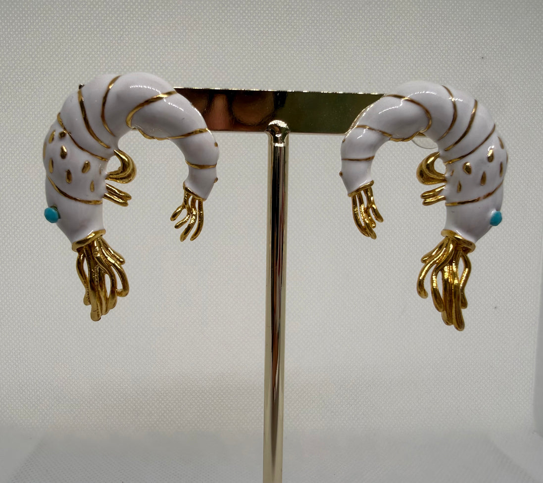 White Enamel Shrimp Earrings