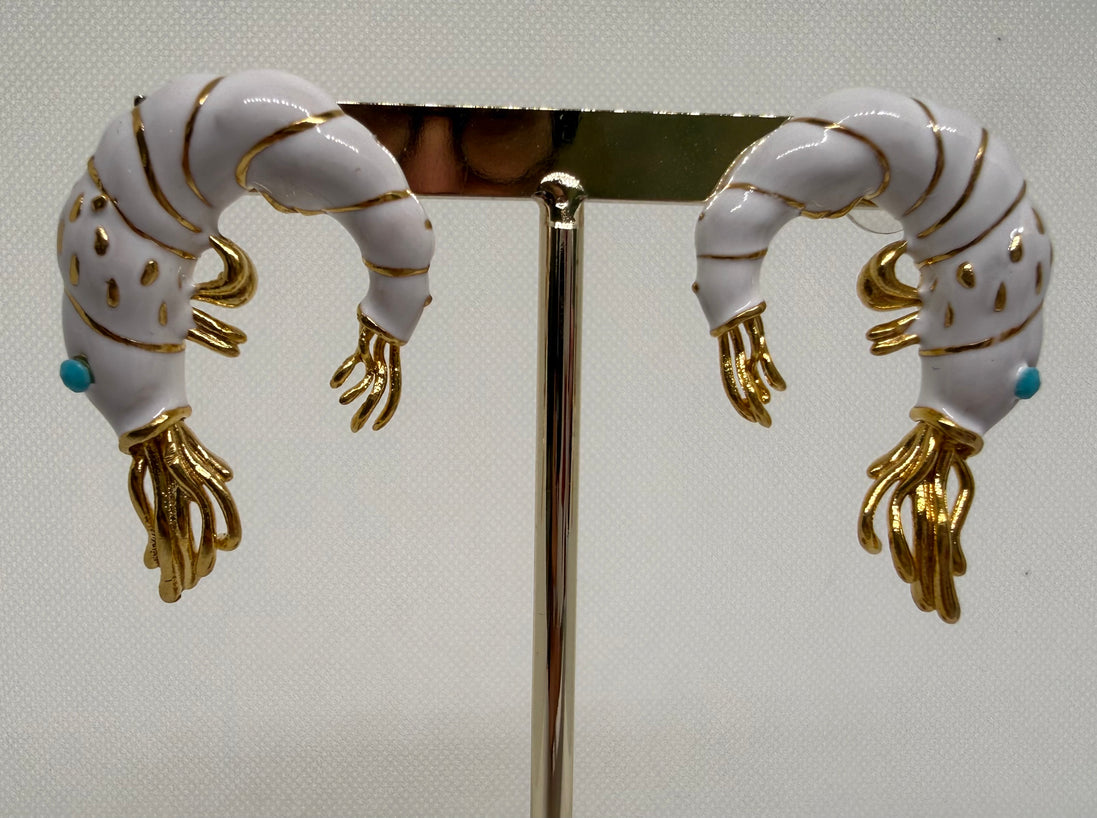 White Enamel Shrimp Earrings