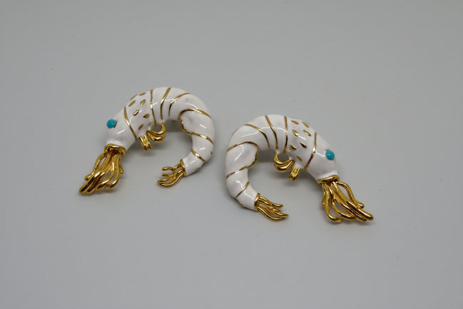 White Enamel Shrimp Earrings