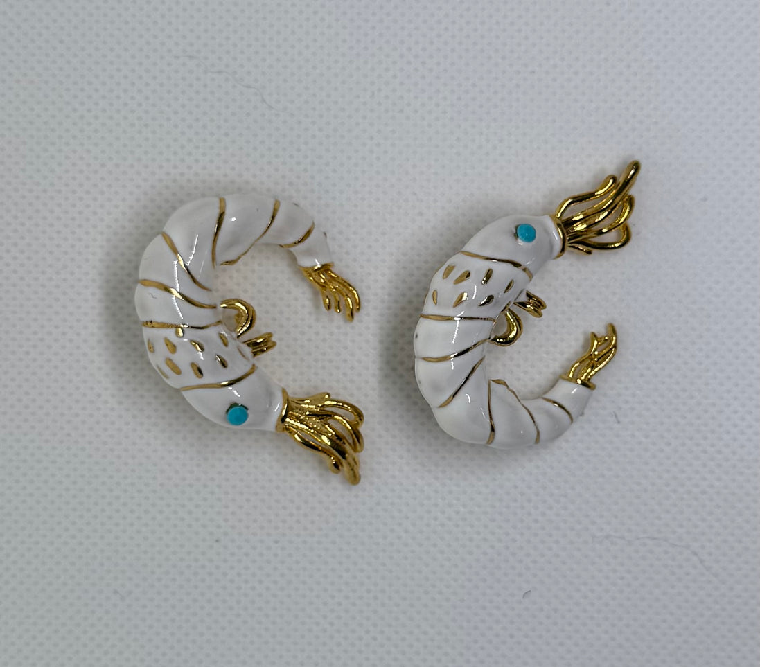 White Enamel Shrimp Earrings