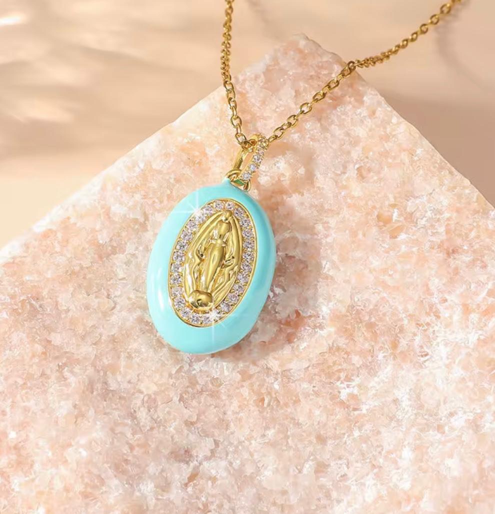 Virgin Mary Enamel Necklace