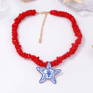 Red ceramic necklace with Star Pendant