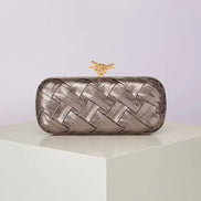Woven Leather Rectangular Clutch