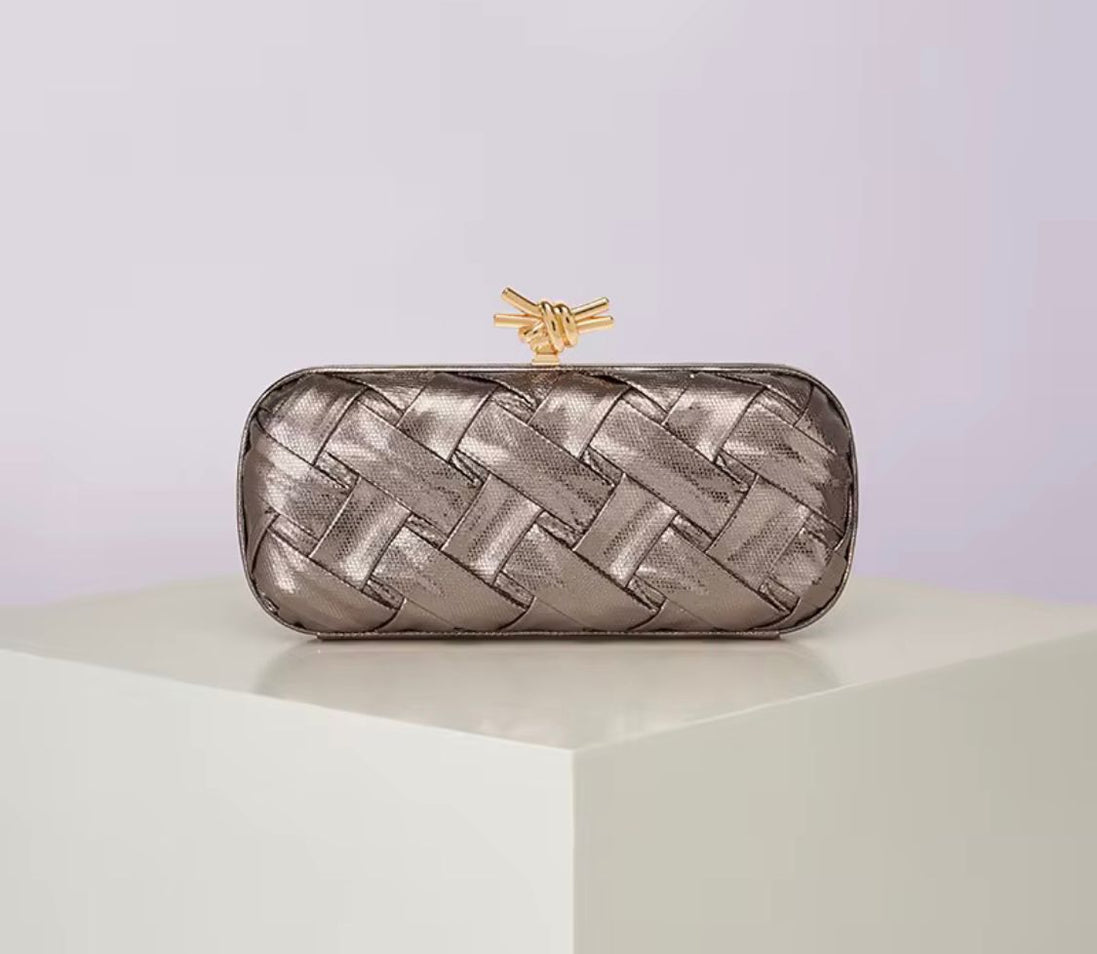 Woven Leather Rectangular Clutch