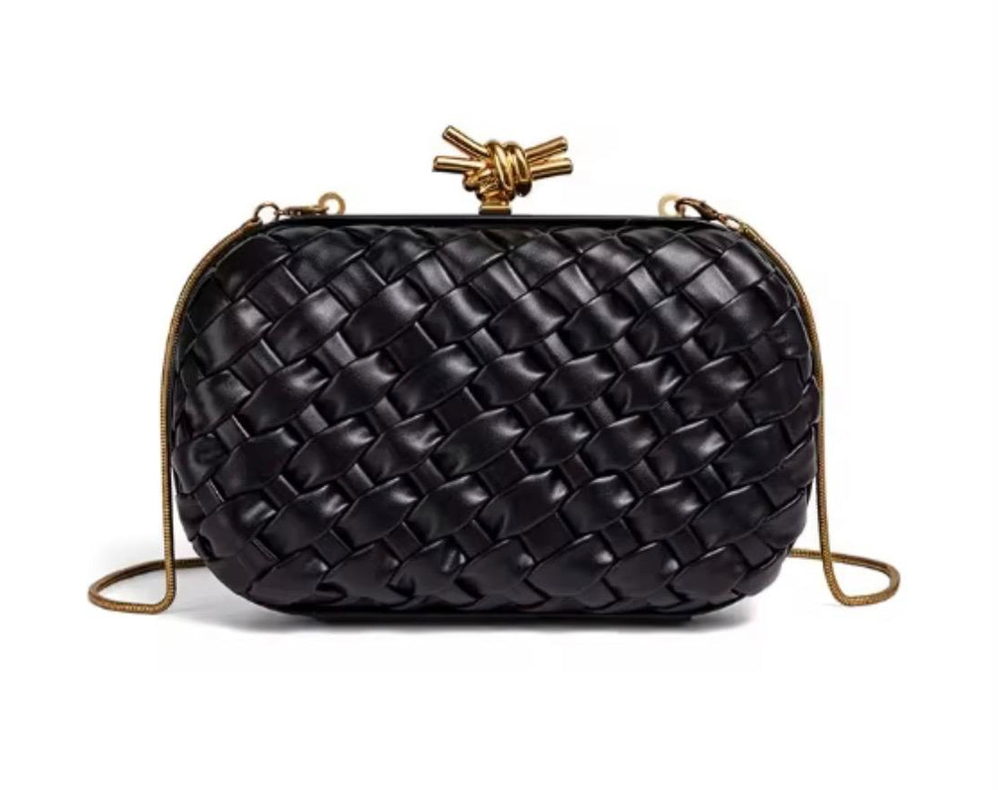 Woven Leather Hard Clutch