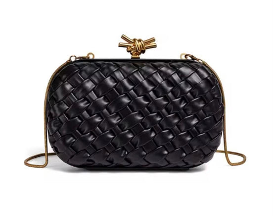 Woven Leather Hard Clutch