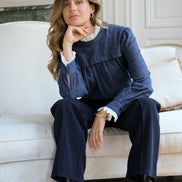 Ruffled Collar Blue Blouse