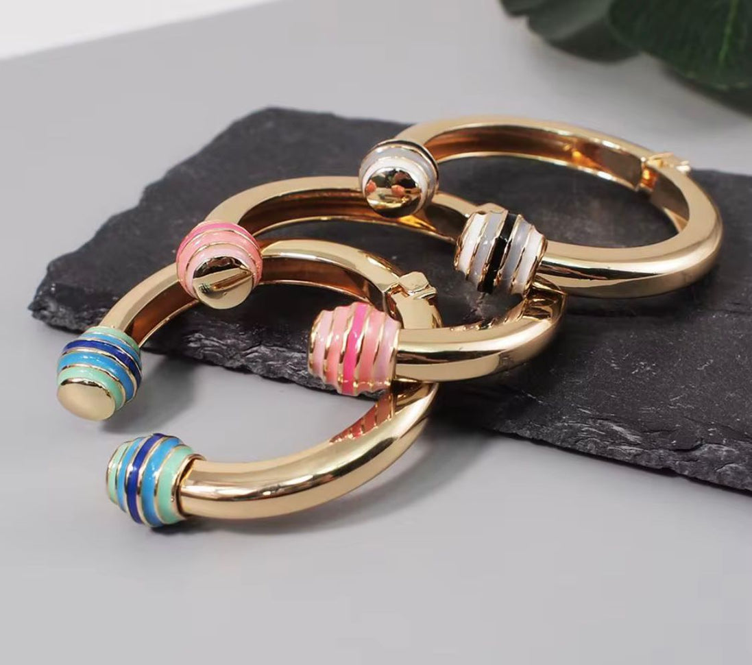 Gold and Enamel Ball Bangle