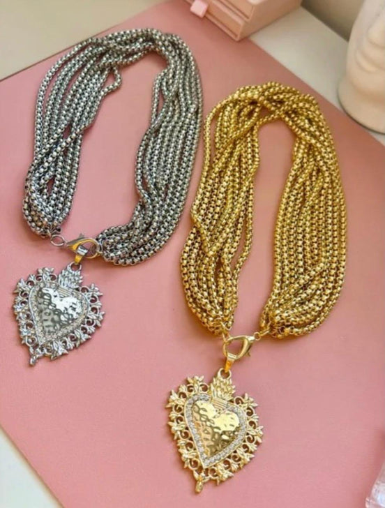 Heart & Multiple Chain Necklace