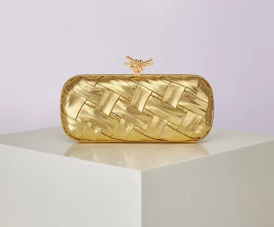 Woven Leather Rectangular Clutch