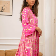 V-neck Flared Dress with Gold Print