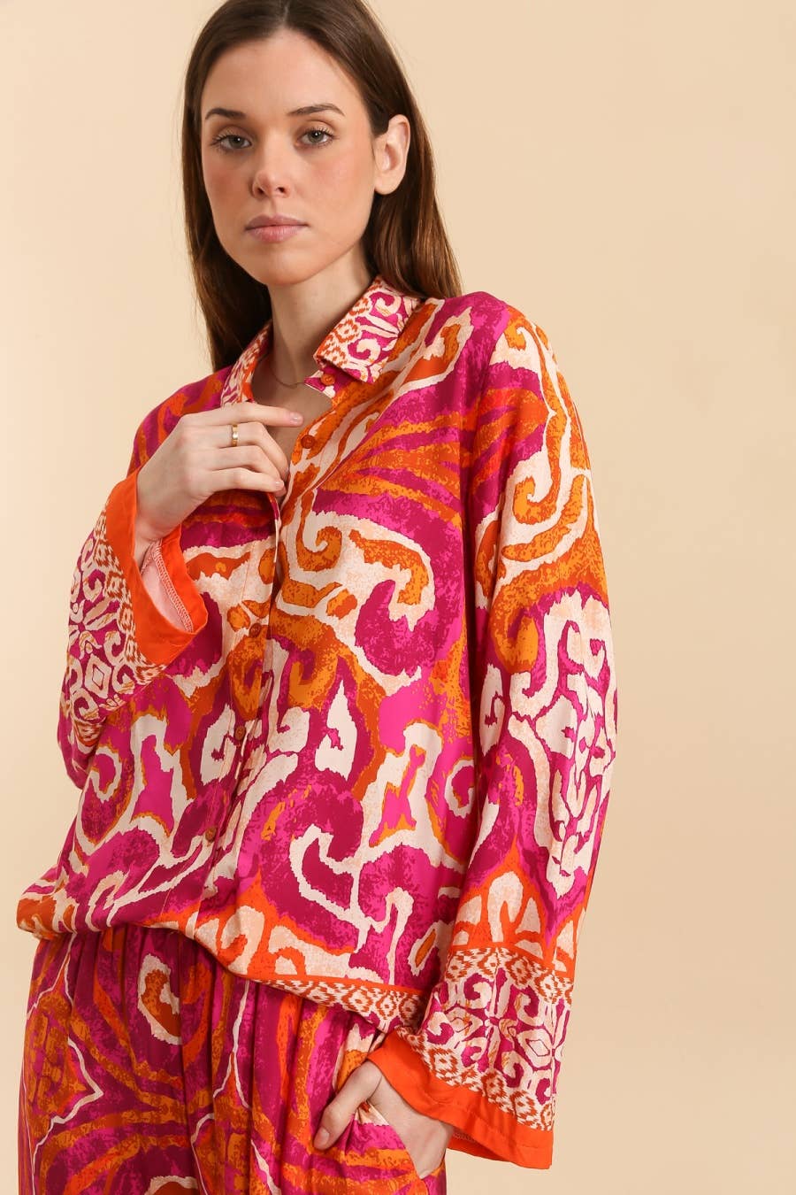 Loose Printed Shirt and Pants Set