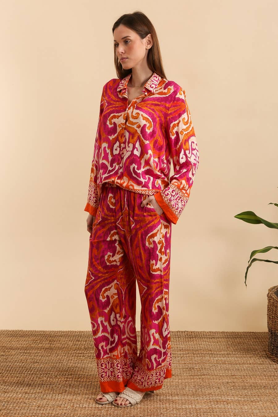 Loose Printed Shirt and Pants Set