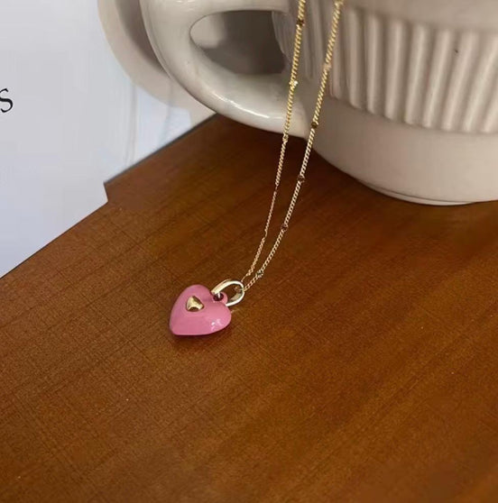 Enamel Heart Pendant Chain