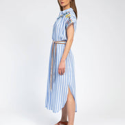Embroidered Striped Blue Dress
