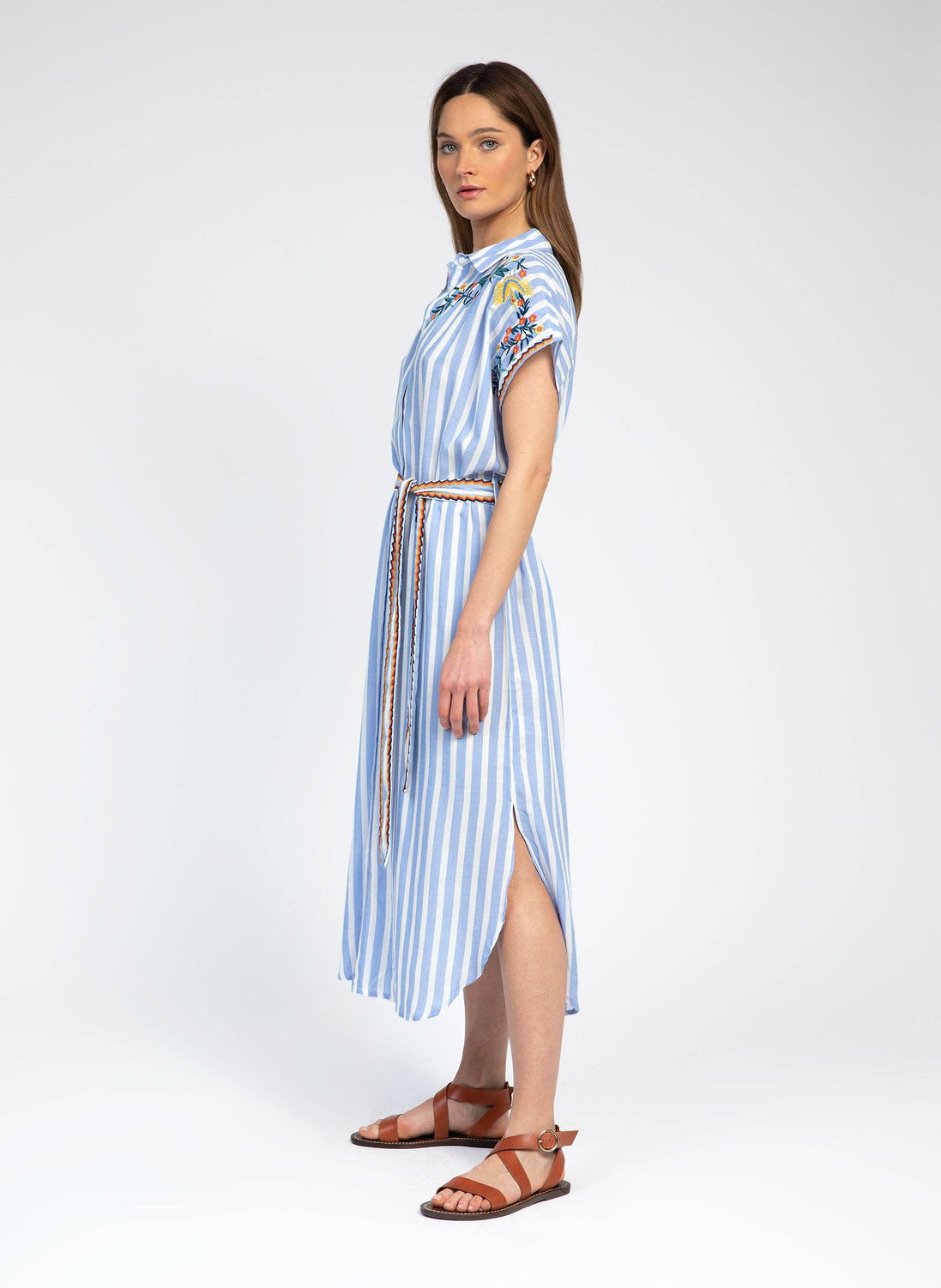 Embroidered Striped Blue Dress