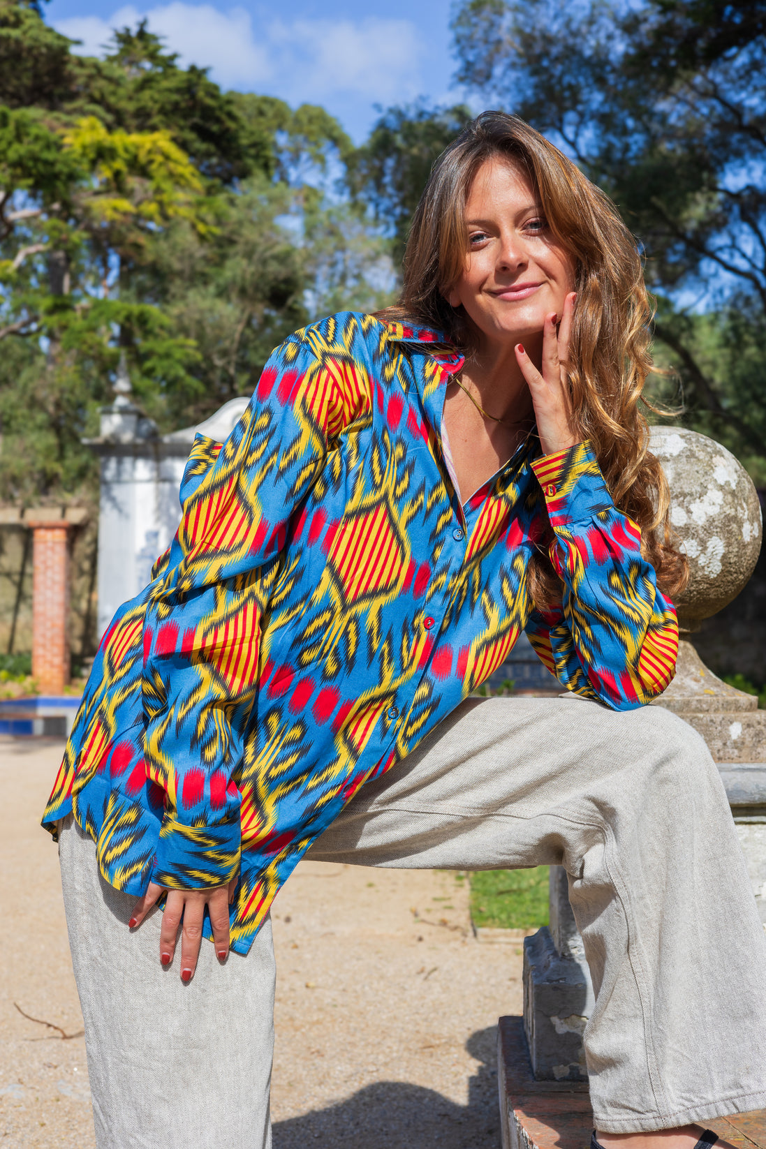 Blue Ikat Button Up Shirt