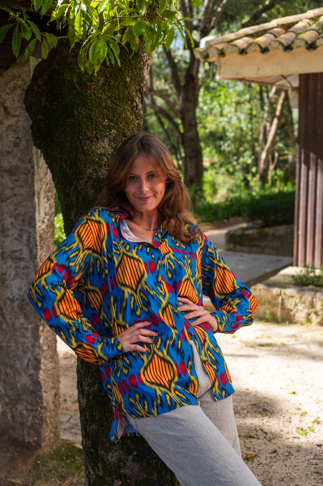 Blue Ikat Button Up Shirt