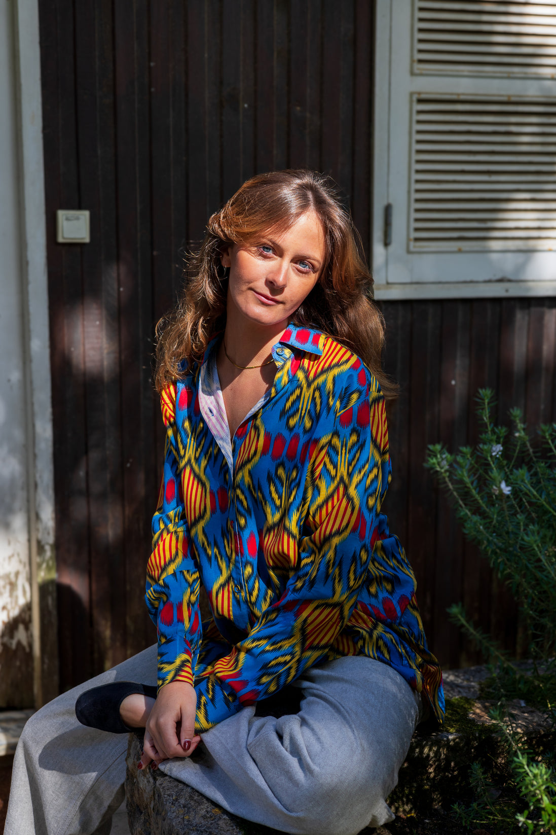 Blue Ikat Button Up Shirt