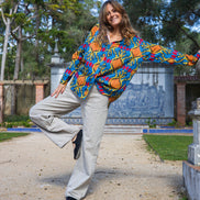 Blue Ikat Button Up Shirt