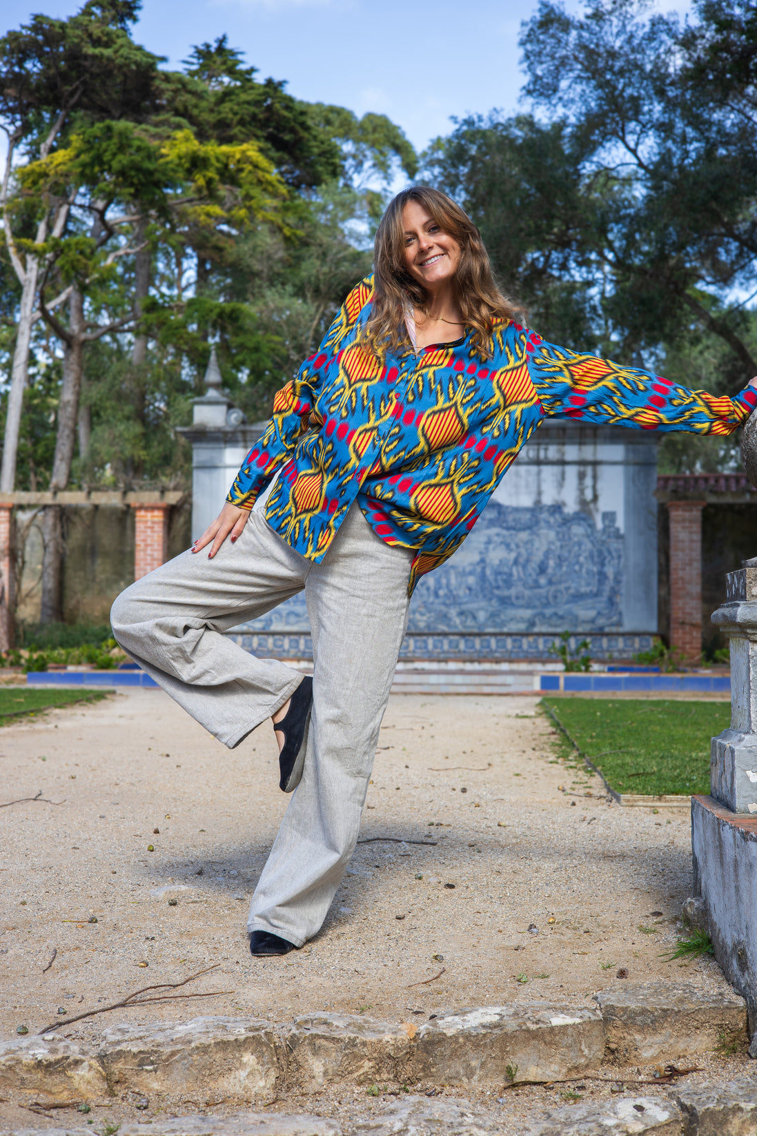 Blue Ikat Button Up Shirt