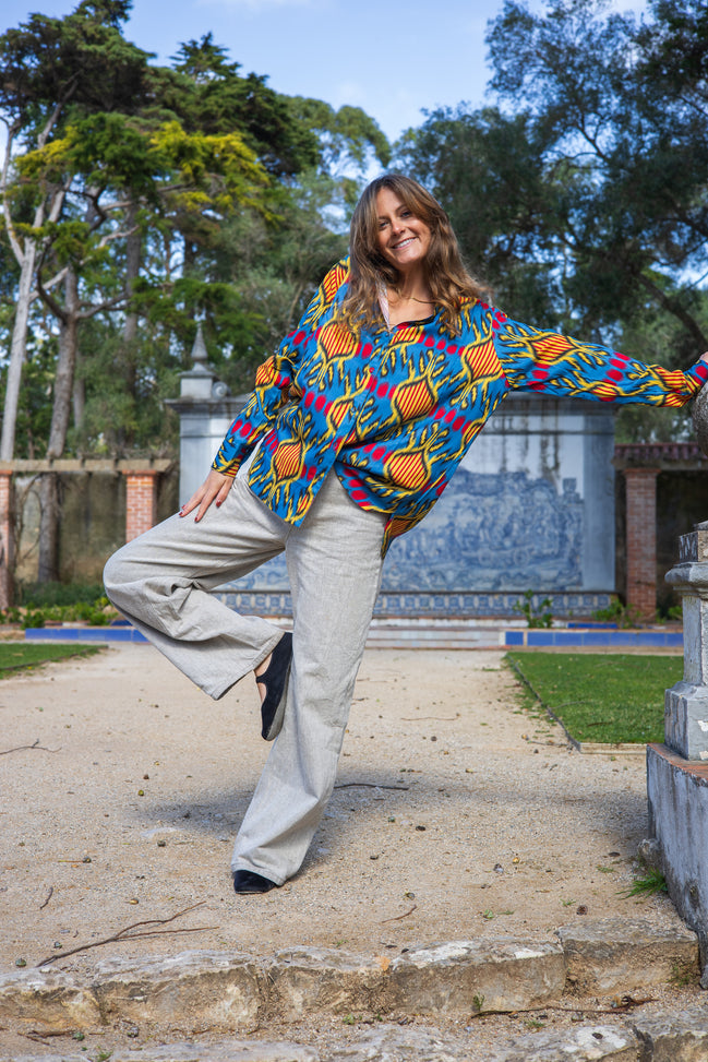 Blue Ikat Button Up Shirt