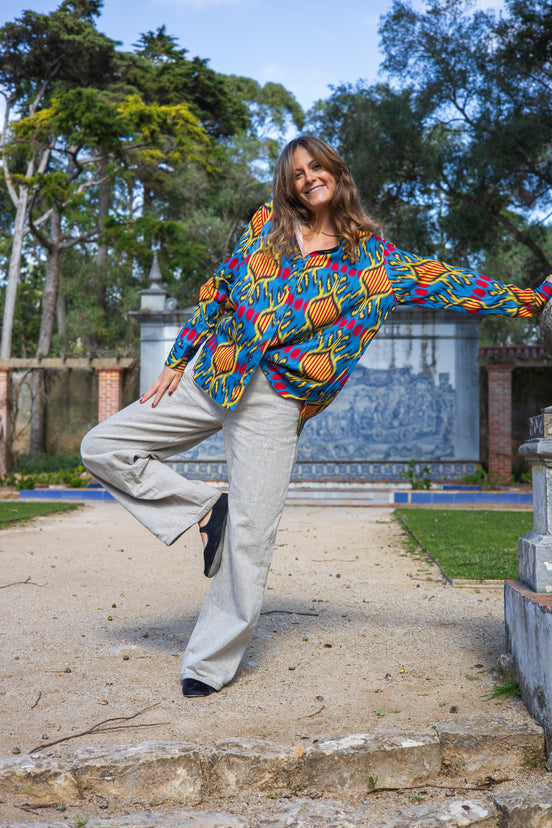 Blue Ikat Button Up Shirt
