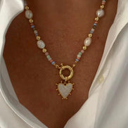 Enamel Heart & Natural Stones Necklace