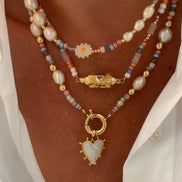 Enamel Heart & Natural Stones Necklace