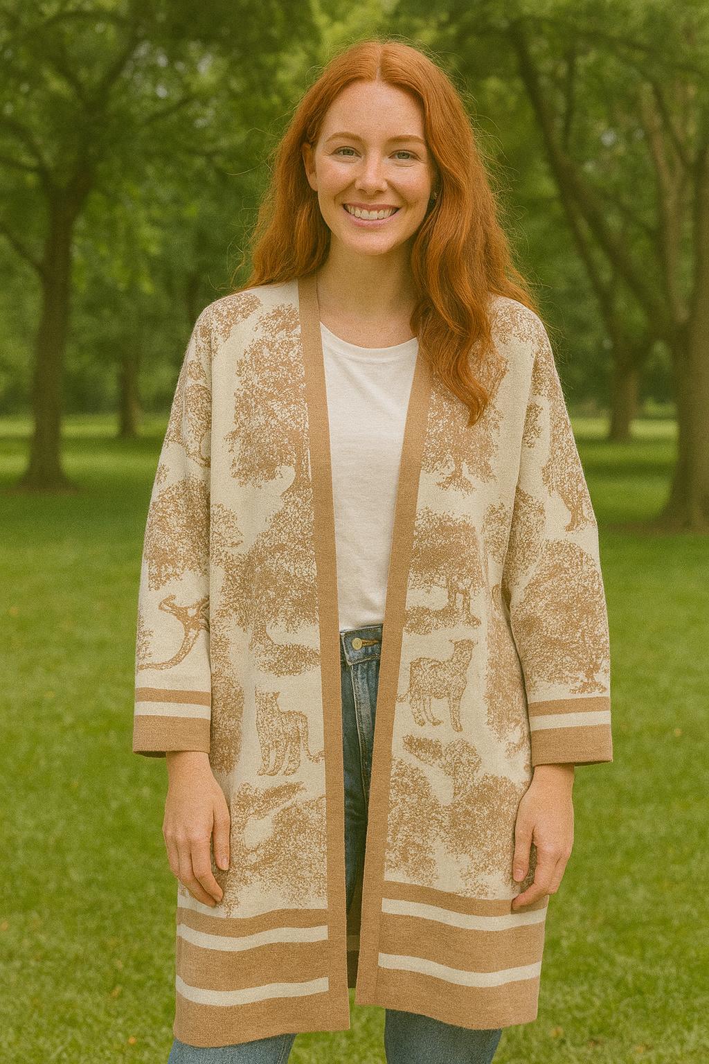 Jungle Print Long Knitted Cardigan
