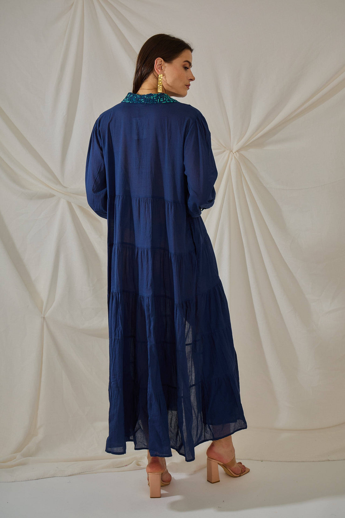 Navy Trimmed Maxi Dress