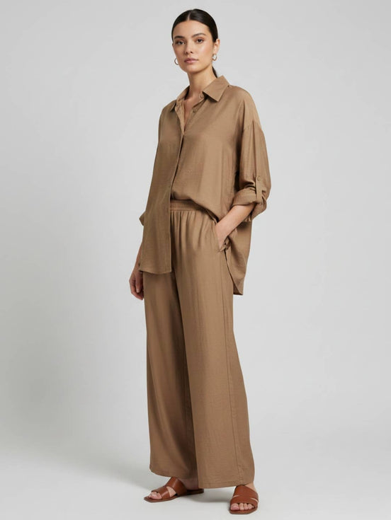 Set of Shirt and Pants in Beige