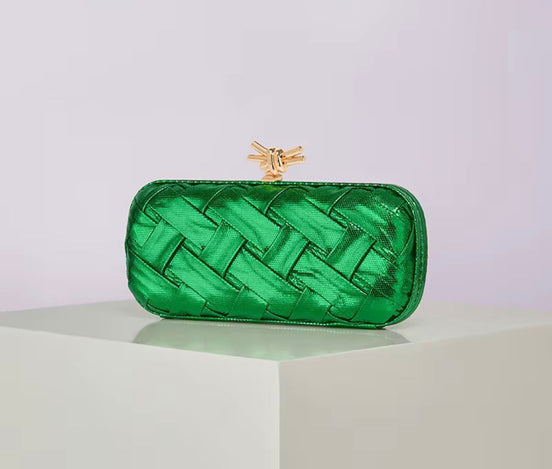 Woven Leather Rectangular Clutch