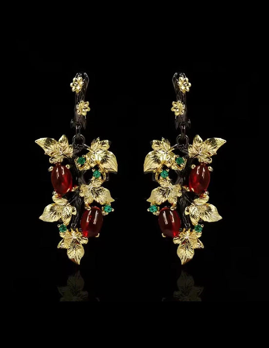 Black and Gold Flower Earrings