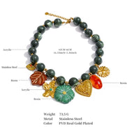 Beaded Necklace Green and Gold