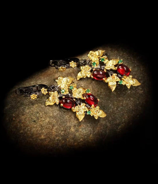 Black and Gold Flower Earrings