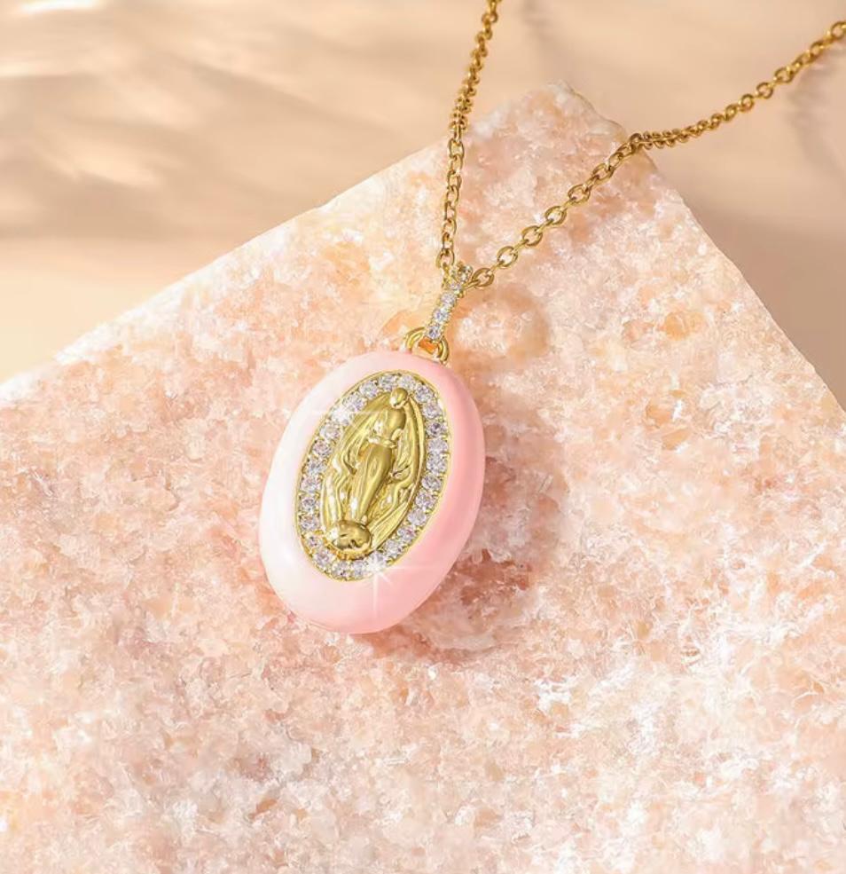 Virgin Mary Enamel Necklace