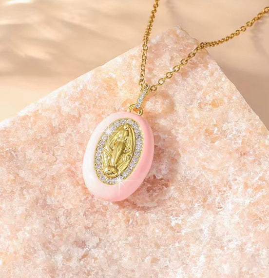 Virgin Mary Enamel Necklace