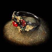 Black and Gold Flower Ring