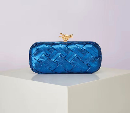 Woven Leather Rectangular Clutch