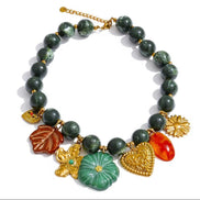 Beaded Necklace Green and Gold